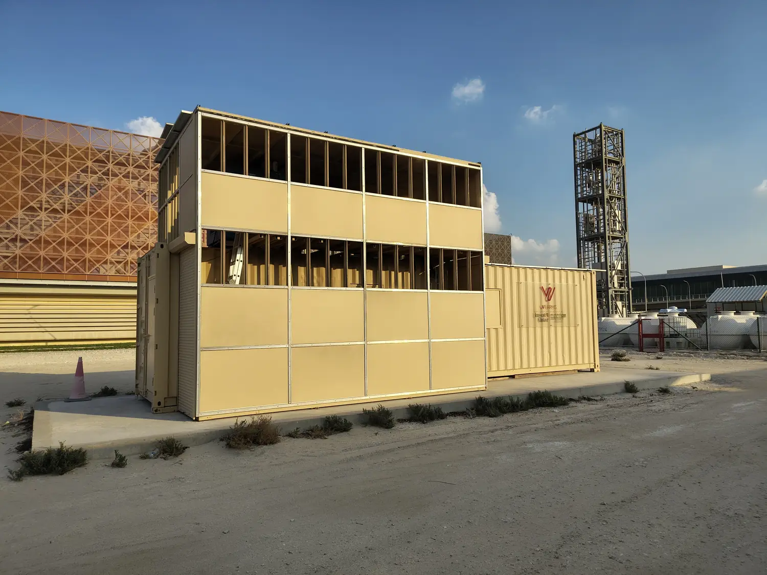 Shipping-container hydroponic unit in a desert setting