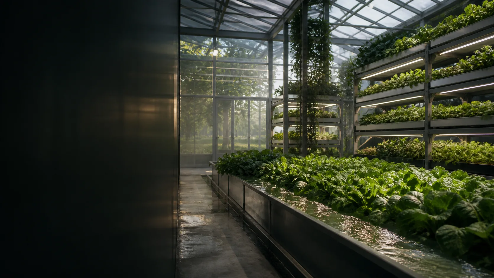 Controlled-environment agriculture research space with hydroponic crops
